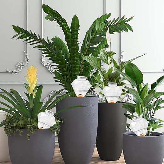 Watering Globes XL- 4 Pcs Diamond Plastic Shape Plant Watering Globes Self Watering Planter Insert 17oz Large for Indoor&Outdoor Plants Watering Bulbs