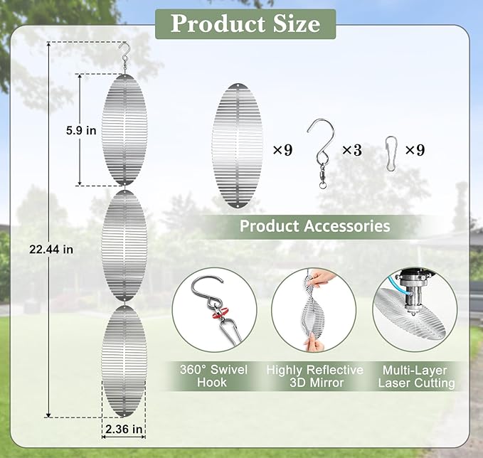Bird Deterrents for Outside Patio, Bird Scare Devices Set Highly Reflective 3D Wind Spinners Outdoor Garden Decor, Bird Reflectors to Keep Birds Away Window Roof Yard Orchards Deck