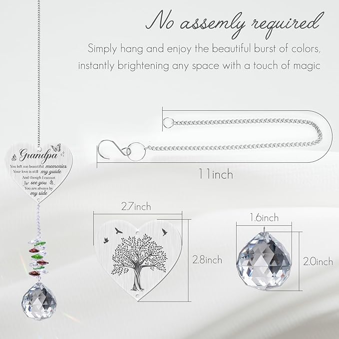 Sympathy Gifts for Loss of Grandfather,Memorial Crystal Suncatcher,Memorial Gifts for Loss of Grandpa,Hanging Crystals Ornament for Window Rainbow Maker Prisms Home Decor Gift