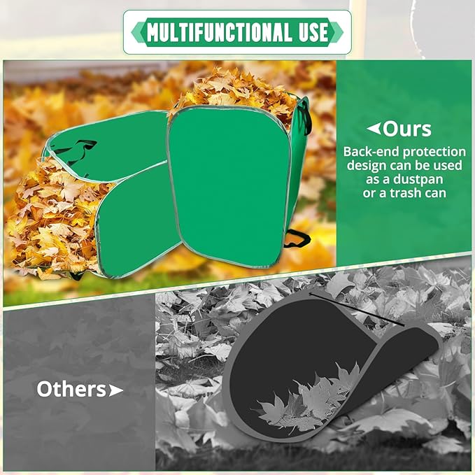 PUNCHMAN Foldable Lawn and Leaf Collector - Pop up Reusable Leaf Bags with Handles,Easy Leaf Remover for Yard and Lawn,Collapsible Garden Leaf Clean up and Picker Trash Bag for Leaves with Golves