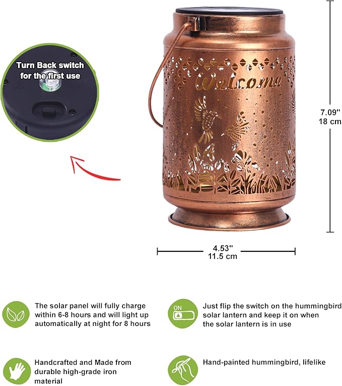 Nacome Bird Solar Lantern for Garden Decor: Waterproof Hanging Metal Decoration with LED Lights for Yard Lawn Porch Patio Landscape Pathway โ Birthday Gifts for Mom Grandma Women