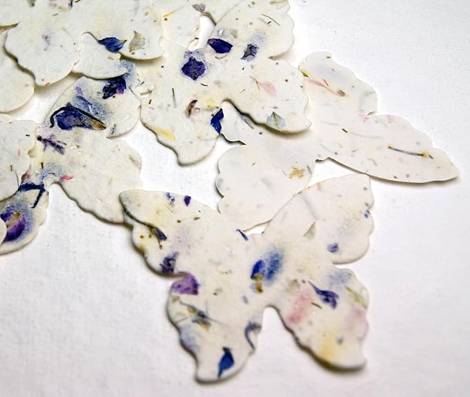 Of The Earth Handmade Paper - Wildflower Seed Paper Butterfly Shape - Large 3" - Set of 24 (45s Purple Recycled)