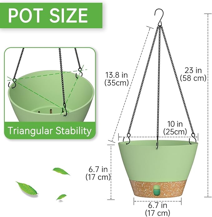 ZMTECH Hanging Planters for Indoor Plants Set of 2 Self Watering Hanging Pots Hanging Baskets Hanging Flower Pots for Outdoor Hanging Plants(10 Inch, Green)