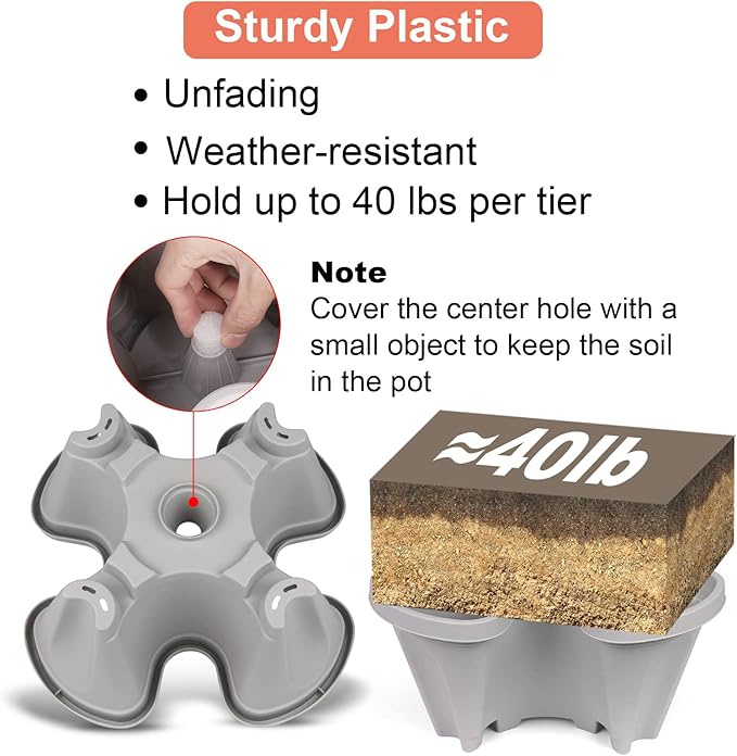 Vertical Planter 3 Tier Stackable Planters Garden Planters Strawberry Herb Flower and Vegetable Planter Indoor Outdoor Gardening Pots with Removable Wheels and Tools 2-Pack