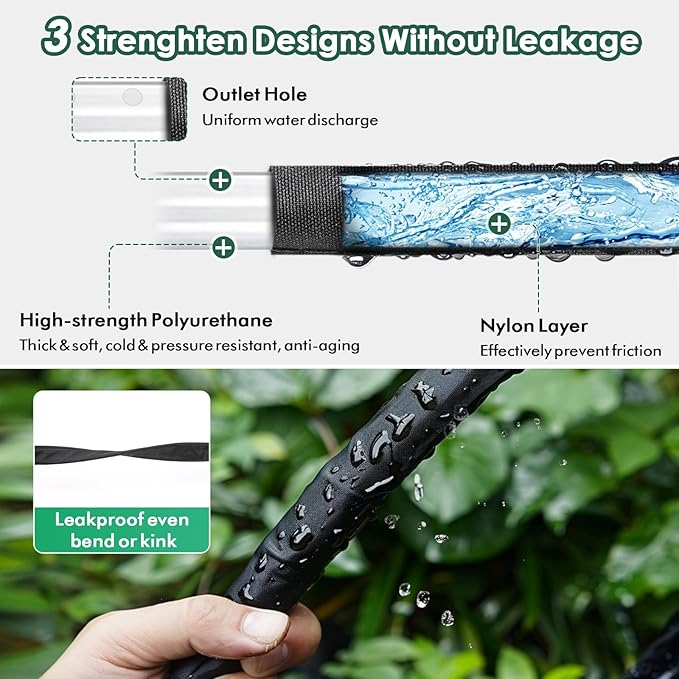 IPOW 50ft + 50ft IPOW Heavy Duty Double Layer Design Saves 80% Water Leak Proof Soaker Hose, Drip Watering Hose for Garden, Lawn, Flower Bed, Vegetable Field (50 FT x 2Pack)
