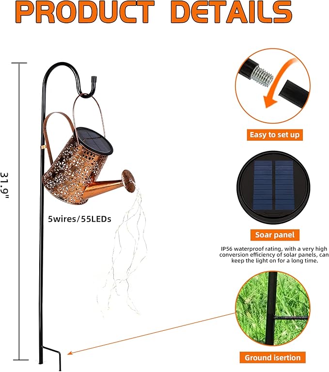 Otdair Solar Watering Can with Lights, Outdoor Garden Decor Waterproof Solar Garden Lights for Outdoor Pathway Yard Lawn Patio Party Decorations Gifts for Mom Grandma Birthday