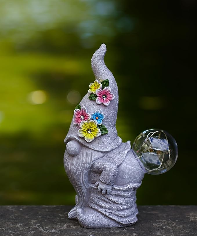 Solar Gnome Statue for Garden Decor: Outdoor Sculpture for Yard Lawn Porch Balcony Patio - Ideal Gift for Lover Mom Women Grandma