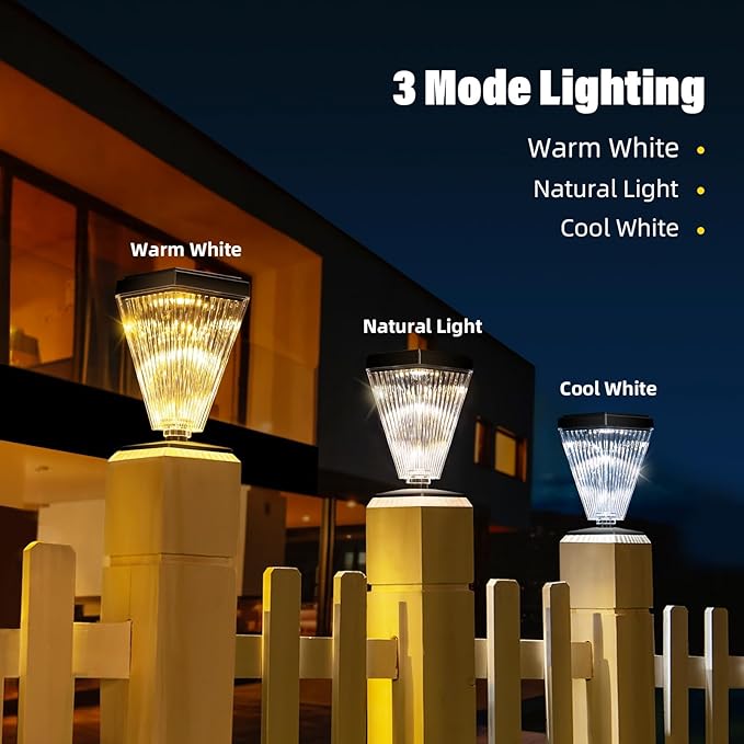 Solar Post Cap Lights 6 Pack Outdoor Waterproof Solar Fence Post Lights Sun Powered Pillar Lights Garden Decorative Yard Patio Walkway Pathway Lights