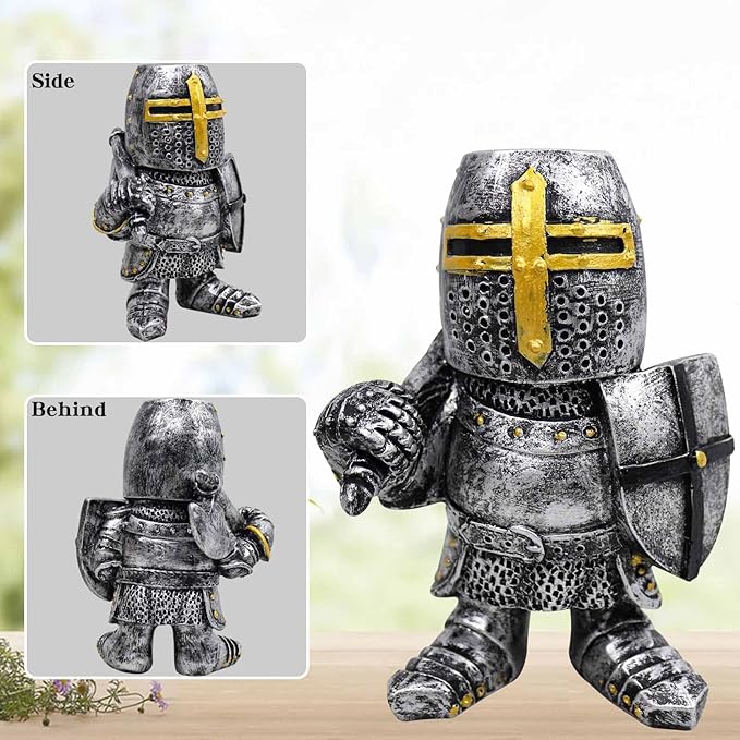 nezababy 8 pcs Knight Gnomes Guard Garden Statue Decoration Medieval Wee Crusader Battle Swordsman Fighting Outdoor Figurines Lawn Decor Resin (H)