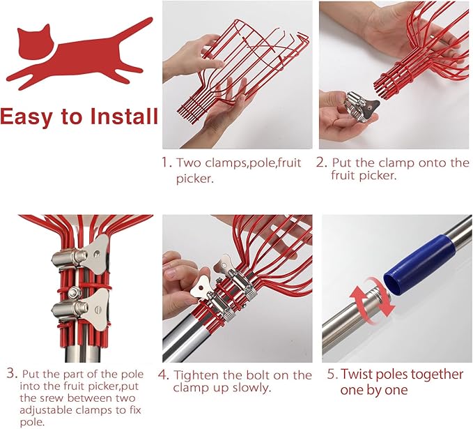 DonSail Fruit Picker Pole Tool with Basket Telescoping Long Handle, 35-65 Inch Adjustable Apple Orange Picker Pole Tool with Basket for Avocado Acorn Lemon Pear Mango Tree Picker