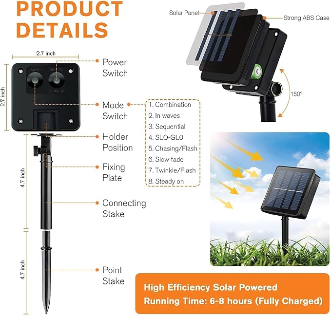 QITONG 4 Pack Solar Fairy Lights Warm White, Each 33ft 100 LED Outdoor String Light, 8 Modes Copper Wire Lights for Outside Tree Wedding Party Garden Patio Christmas