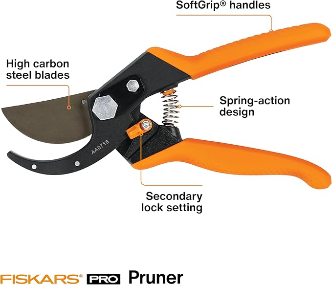 Fiskars Pro Pruner Shears, Garden Clippers, Gardening Scissors with Sharp Non-Stick Steel Rust Resistant Blade