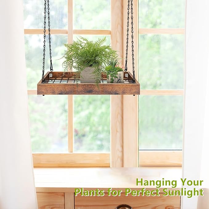 Plant Hanger Indoor Outdoor, 16" Large Hanging Planters for Indoor Plants Hanging Plant Holder Wood Metal Hanging Plant Shelf Large Hanging Baskets for Plants Outdoor Window Ceiling (2 Pack )