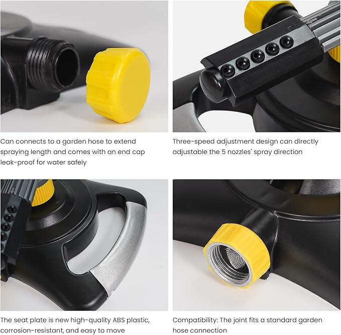 GREEN MOUNT Lawn Sprinkler Oscillating Rotating Sprinklers for Yard, Garden Sprinklers, 360 Degree Adjustable Sprinkler, Large Area Coverage Water Sprinklers for Lawns and Gardens