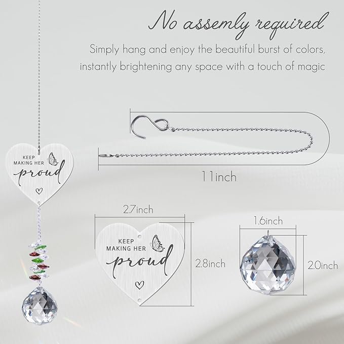 Keep Making Her Proud,Crystal Suncatcher Bereavement Keepsake,Memorial Gift for Loss of Mom,Grandma,Sister,Hanging Crystals Ornament for Window Rainbow Maker Prisms Home Decor Gift