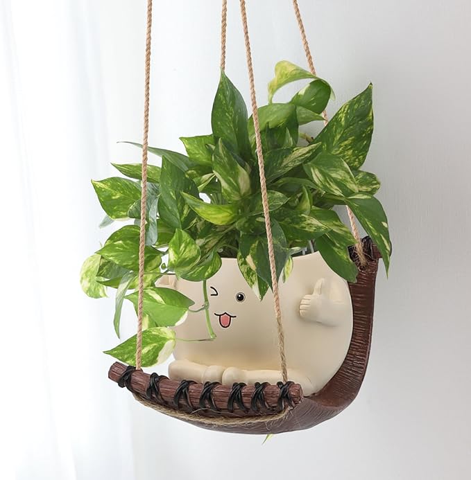 Swing Face Planter Pot Face Planter Hanging Resin Hammock Flower Head Planters for Indoor and Outdoor Plants, Succulent Pots for String of Pearls Plant. Ideal Gifts for Mother's Day and Christmas
