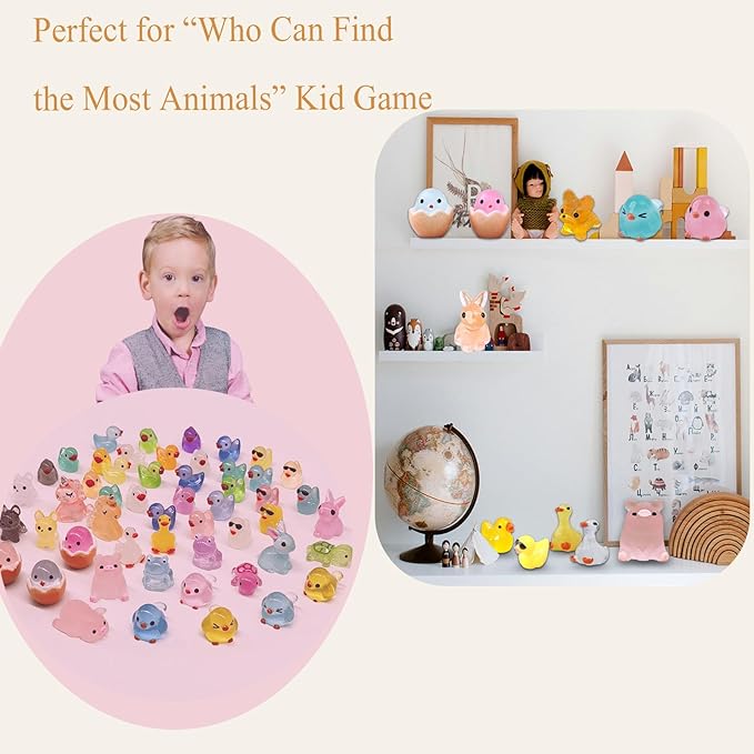 Luminous Mini Resin Animals 50 Pcs Tiny Animals to Hide Around The Office Home Mini Ducks Tiny Frogs Small Birds Glow in The Dark for Crafts Fairy Garden Accessories