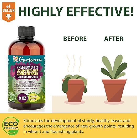 Premium Liquid Palm Tree Plant Fertilizer - 3-1-2 Concentrate for Indoor Plants and Flowers by Gardenera | Organic Plant Food for Palm Trees - 8oz