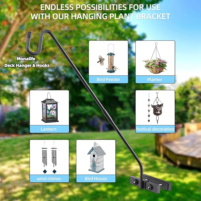Deck Hook Railing Mount-Deck Railing Plant Hanger Outdoor,Metal Bird Feeder Hanger for Deck Railing,Fence Shepherds Hooks Pole Bracket for Hanging Hummingbird Feeder,Planter,Flower Baskets