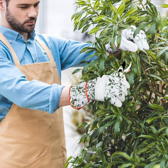 Leather Gardening Gloves with 2Pcs Garden Tools and 1Pc Pruning Shear for Men and Women, Medium Size