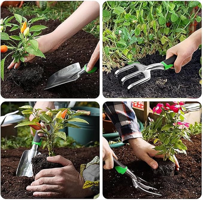 Garden Tool Set with Non Slip Rubber Grip,8 Piece Aluminium Gardening Tool Sets,Outdoor Hand Tools Durable Storage Tote Bag,Uprooting Weeding Tool Gardening Gifts for Women and Men