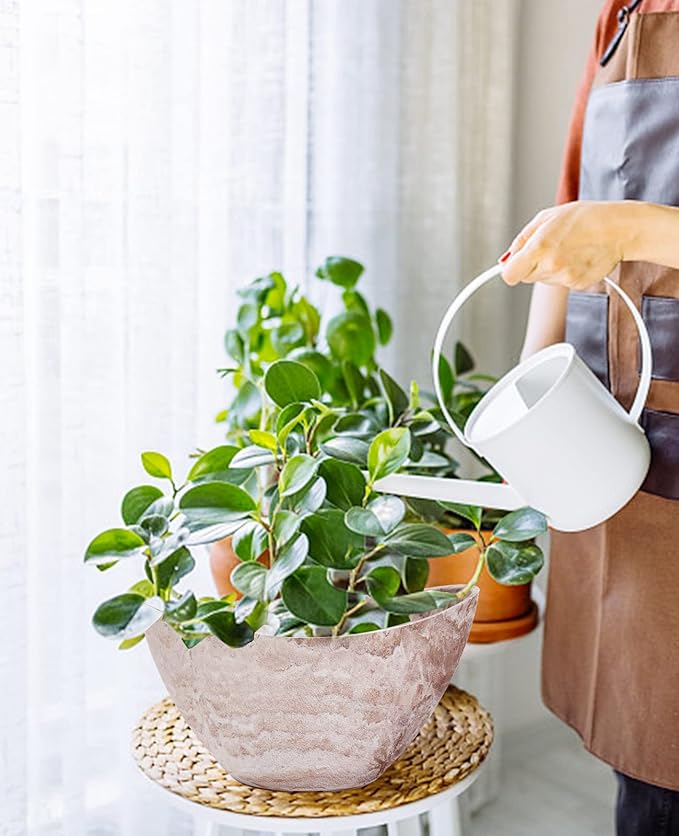 LaDoVita Plant Pots with Drainage Holes, 12 Inch Large Oval Planters for Indoor Plants, Plastic Flower Pots Outdoor, Set of 2 Pack, Brown