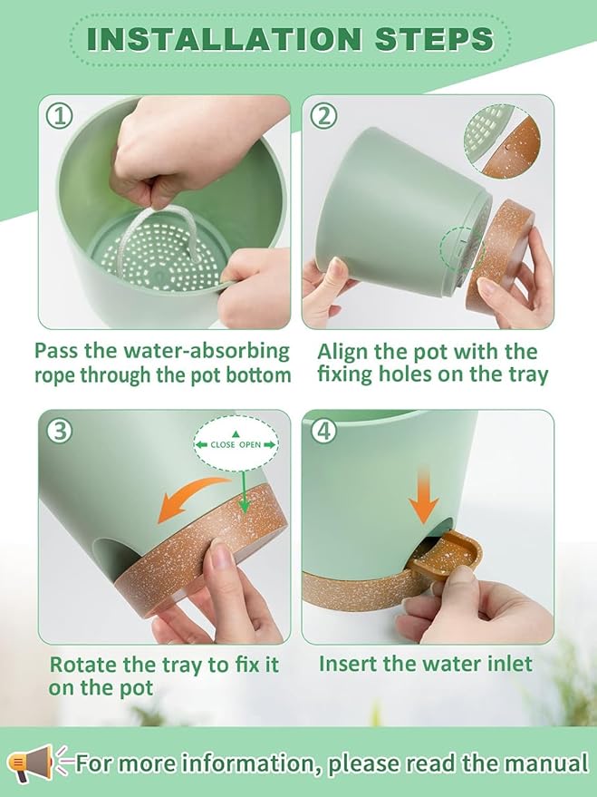 5in Self Watering Pots for Indoor Plants - 3pcs Bottom Watering African Violet Planters with Drainage, Plastic Houseplant Flower Pots for Venus Fly Trap Snake Plant Succulent Garden Live Plants