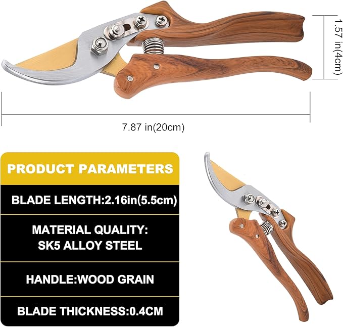 Professional Sharp Pruners, (Wood Grain), Garden Pruners, Tree Trimmers Secateurs, Bypass Pruning Shears, Secateurs, Hand Pruner, Garden Shears, Gardening Shears Clippers for Plants, Gardening Cutter