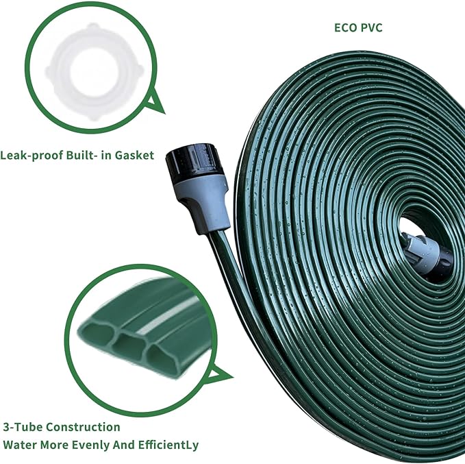 Watoo 2025 50 FT Flat Sprinkler Hose for Lawn Watering Garden Soaker Hose with Holes, Heavy Duty Lightweight No-Kink Water Hose with Stakes, Irrigation Hose, Great Fun for Kids and Dog