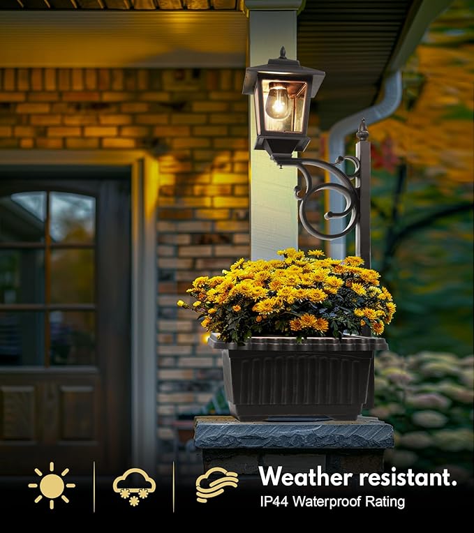 Outdoor Flower Pots 2 in 1, Outdoor Planter, Solar Lamp Post Lights Outdoor, Wall Mount or Freestanding Waterproof Solar Post Decorative Lamp for Lawn Patio Front/Back Door(Flowers not Included)