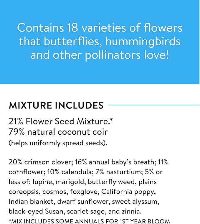 Burpee Wildflower 25,000 Bulk, 1 Bag 18 Varieties of Non-GMO Flower Seeds for Hummingbirds and Butterflies