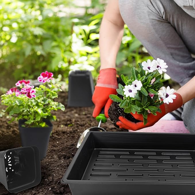 3.15 inch (8CM) Square Nursery Pots 100 pcs, Sturdy Seedlings Trays 5 Pcs, Seeds Starter Germination Tray, Microgreening Planter Nursery Propagation 5 Sets