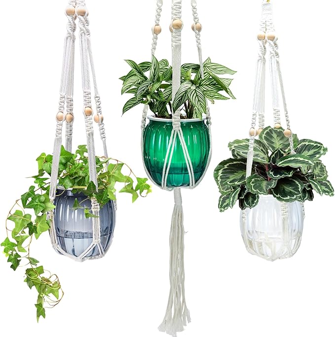 Small Hanging Planters Self Watering 5 Inch, 3 Set Hanging Plant Pot for Indoor Outdoor Plants, Hanging Flower Pots with Drainage Hole & 2 Kinds of Plant Hangers for Garden Home Decor