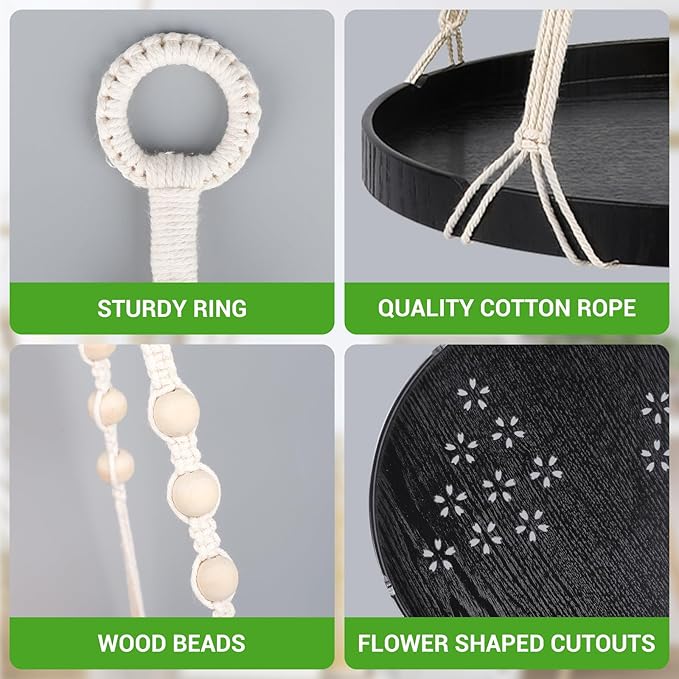 SUREAM 2 Packs Indoor Outdoor Hanging Plant Holder, Plant Holder Shelf with Large Tray, Plant Hanging Basket for Indoor Outdoor Plants, Window Wall Ceiling Home Decor (No Plant/Pot Included)