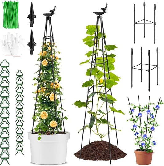 2 Pack Garden Obelisk Trellis for Climbing Plants | 79 Inches Tall Rustproof Metal Plant Support Trellis | Adjustable Garden Tower Trellis for Indoor Outdoor Vines Vegetables Flowers