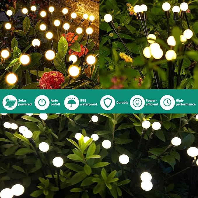 Solar Garden Lights, 8Pack 64LED Outdoor Firefly Lights Solar Decorations Lights Waterproof Firefly Lights Swaying in The Wind, Big Bulb Vibrant Firefly Lights for Yard Patio Pathway Decor Warm White