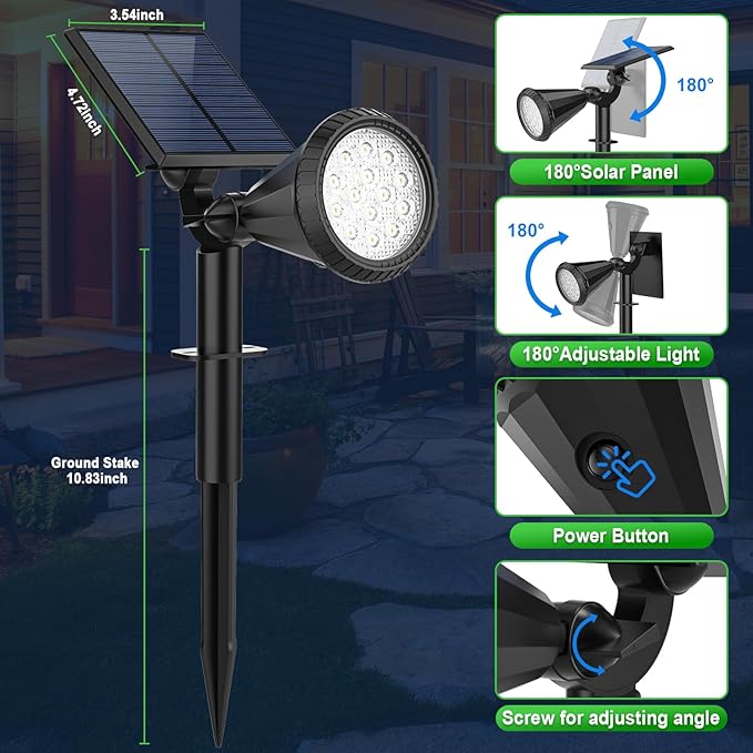 Solar Lights Outdoor Waterproof 180° Adjustable Landscape Spot Lights for Yard 4 Lighting Modes Solar Powered Spotlights for Pathway Garden Outside Wall Pool Porch (6 Pack, Cool White)