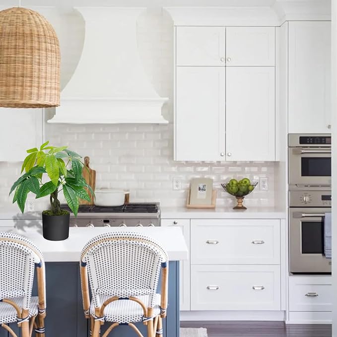 HUAESIN 18 inches Artificial Money Tree Faux Tree Table Top Fake Potted Plants Indoor Small Silk Tree Pachira Aquatica for Home Table Bedroom Kitchen Office Porch Decor Aesthetic