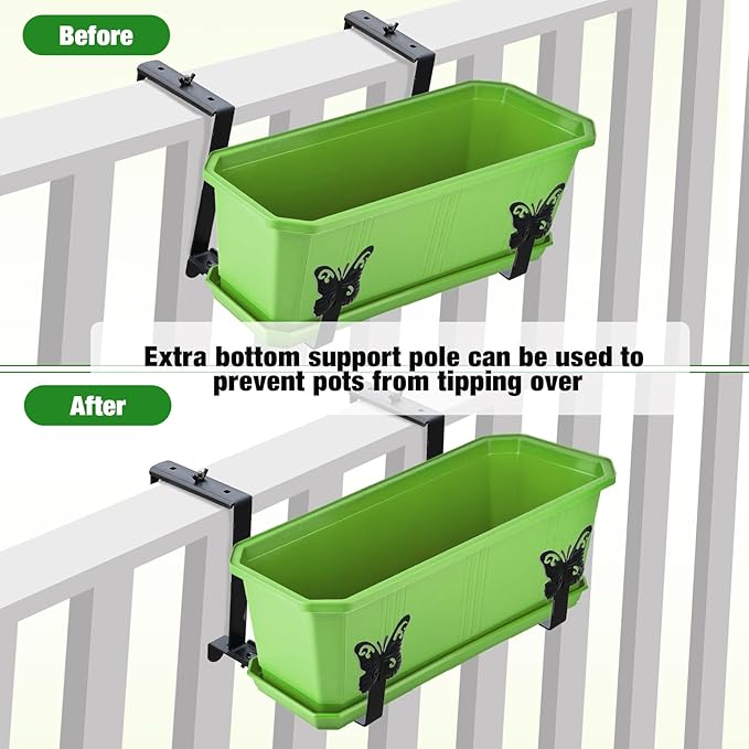 Planter Box Brackets, Adjustable Window Boxes Planters Brackets with Butterfly, Hanging Flower Box Stand Hooks for Deck Railing Pergola Balcony Garden - 4 Pack