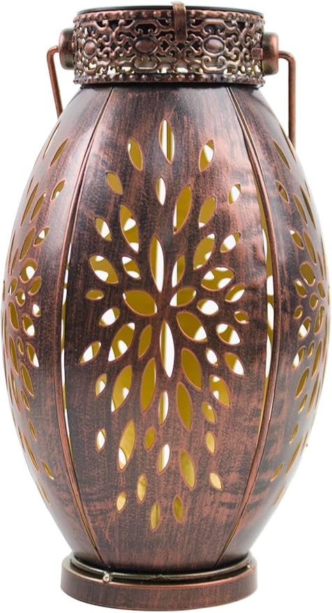 pearlstar 2 Pack Solar Lanterns Hanging Light Outdoor Waterproof Decorative Metal Solar Lamp for Table Garden Yard Patio Pathway,Copper,Birthday Gifts for Women Mom Men,Flower