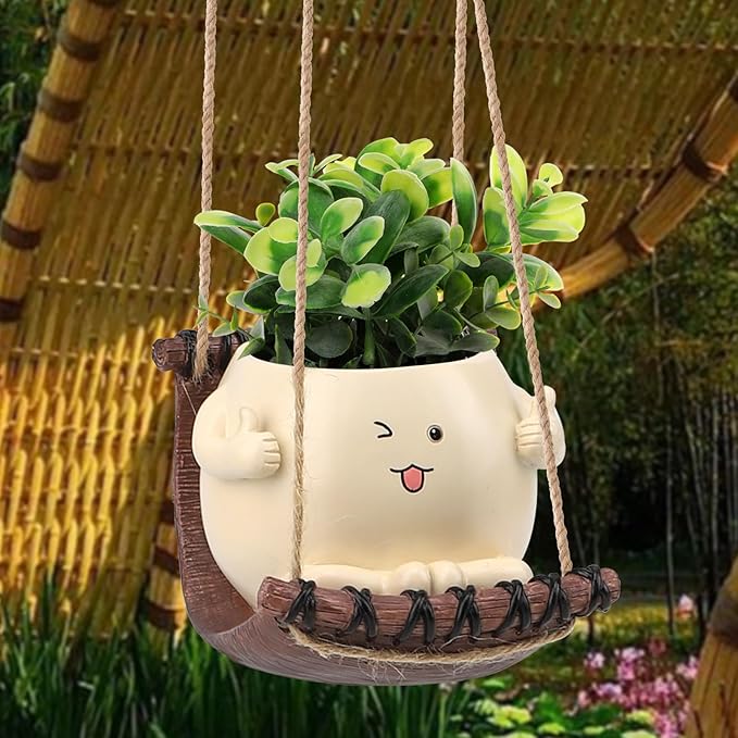 Swing Face Planter Pot Face Planter Hanging Resin Hammock Flower Head Planters for Indoor and Outdoor Plants, Succulent Pots for String of Pearls Plant. Ideal Gifts for Mother's Day and Christmas