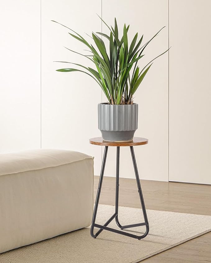 Indoor Plant Stand,Mid Century Wood Stand Plant Table,Modern Plant Stool for Outdoor,Metal Tall Holder for Flower Pots,Small Round Side End Table (Rustic Brown, 19 inch)