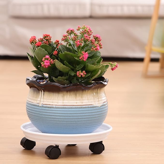 8 Packs Plant Caddy with Wheels 11.8" Plastic Rolling Plant Stands Heavy-duty Plant Dolly with Casters Indoor Outdoor Wheeled Plant Roller Base Large Planter Saucers Plant Mover