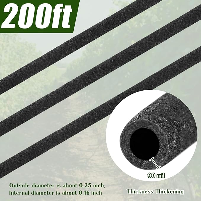 Sasylvia 200 ft 1/4 in Irrigation Tubing Soaker Hose System, Rubber and PE Material, Porous Drip Line for Watering Hydroponics Vegetable Beds, Black