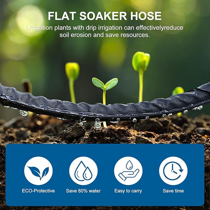 Flat Soaker Hose 20FT Lightweight and Flexible Irrigation Solution for Garden Beds, Flower Beds, and Lawns (20FT)