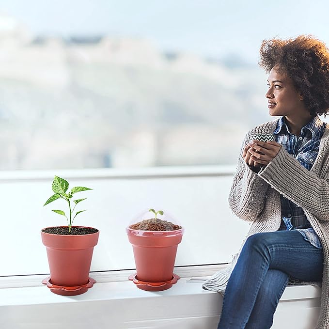 30 Pack Cupcake Plant Nursery Pots with Humidity Dome- Small Plastic Flower Pots with Saucers and Shovel for Indoor Outdoor Seedling Succulent Vegetable