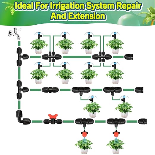 12 Pack 1/2 Inch(1/2" ID x 0.65" OD) To 1/4 Inch Drip Irrigation Fitting, Anti-drop 16mm 1/2" Drip Line to 1/4" Drip Tubing Six-Way Adapter for Garden Irrigation System Connection