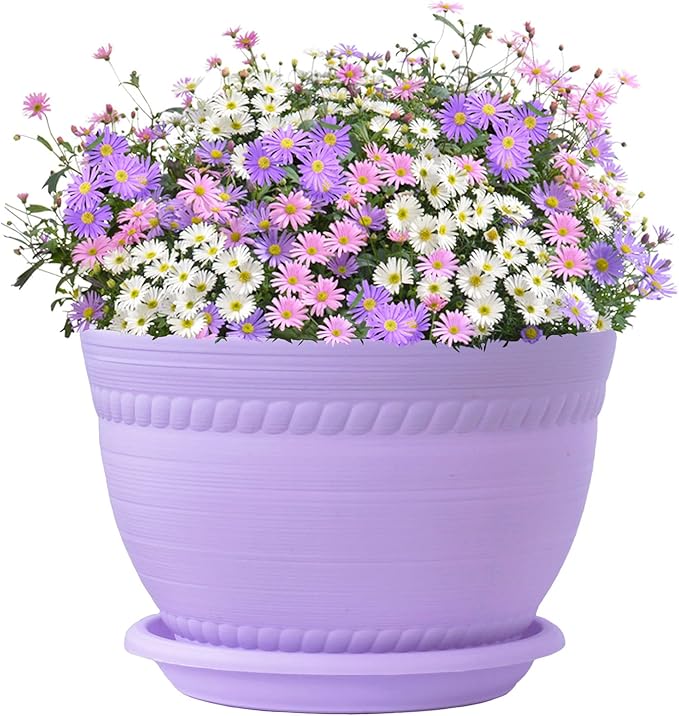 Macrame Plant Hanger with Pot, 3 Set Hanging Planters for Indoor Plants, Handmade Cotton Rope Boho Home Decor, Idea Gift for Anyone, Includes Plant Holders, Pots, Plates and Hooks (Purple)