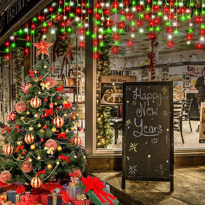 Hezbjiti Christmas Lights Decorations Outdoor, 1600LED 164FT Ice Fairy Lights 8 Modes 320 Drops Fairy String Lights for Christmas Decor Eaves Party Yard Garden