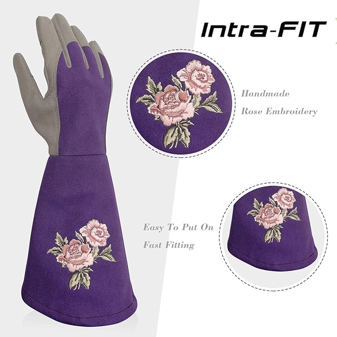 Rose Pruning Gloves Thorn Proof, Embroidery Leather Gardening Gloves with Extra Long Forearm Protection